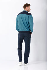 Herren Freizeitanzug: Zweifarbiges Bomberjackett in Türkis und Marineblau