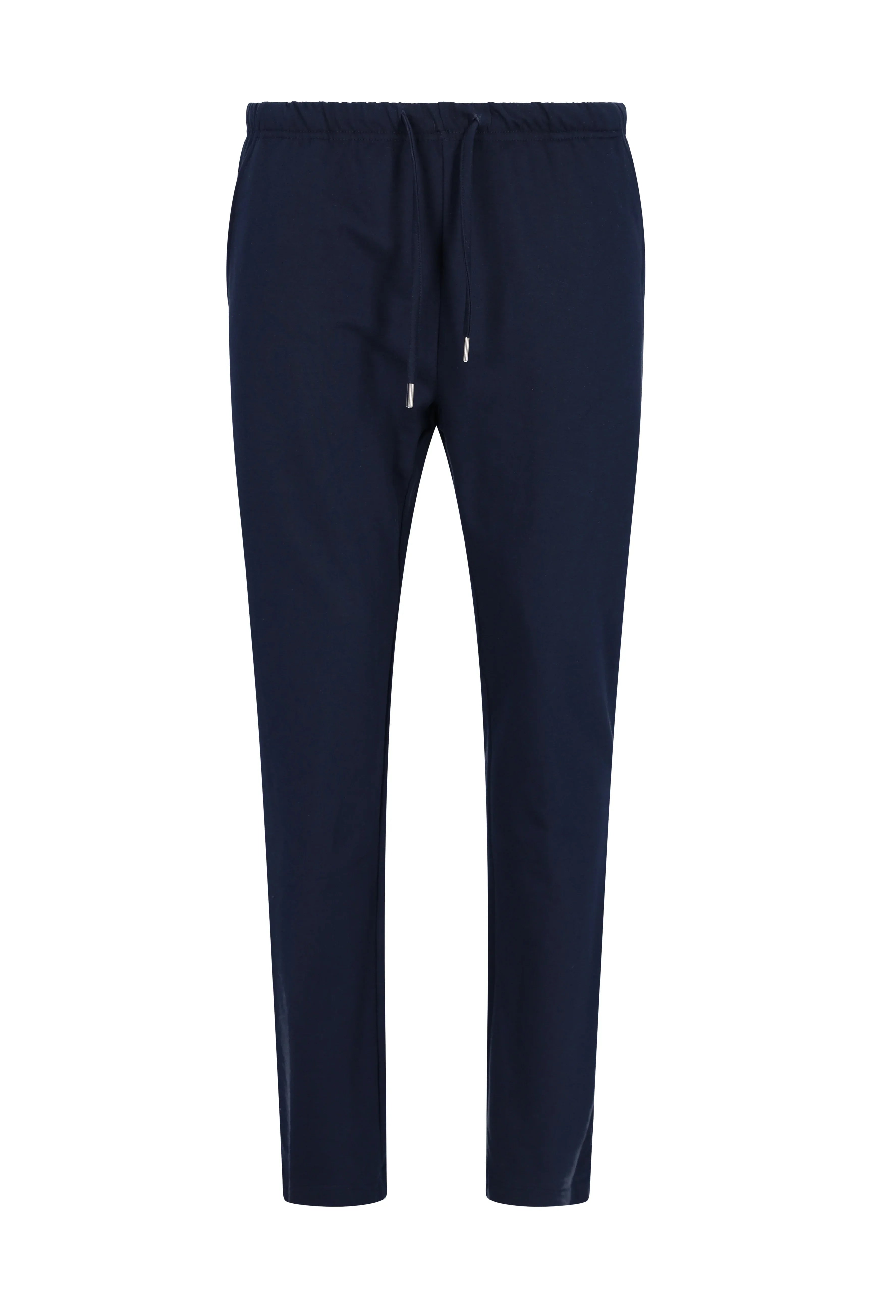 Marineblaue tapered Joggerhose mit Kordelbund und weißen Aglets, Herren Freizeitanzug