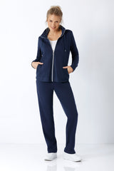 Damen freizeit-anzug klima komfort® das original navyblauer zip-up hoodie und passende hose aus komfortablem material