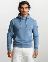Blaues Hoodie mit Kordelzugkapuze und gerippten Bündchen, aus weichem Baumwollstoff.