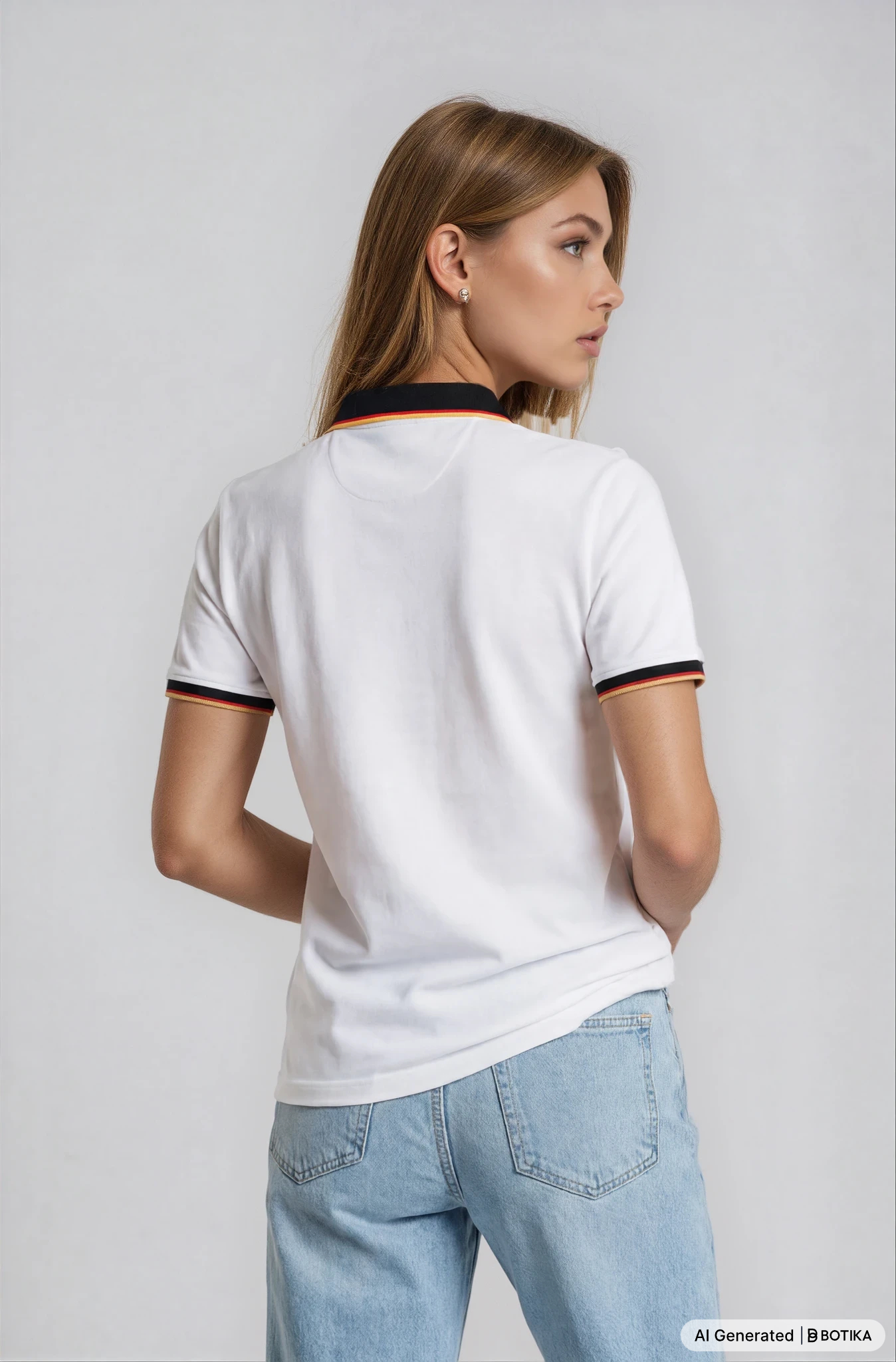 Weißes kurzärmeliges hajo fanshirt stay fresh® polohemd mit schwarz orangefarbenem kragen und ärmelabschlüssen