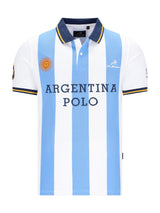 Hellblau weiß gestreiftes poloshirt mit navy kragen und manschetten mit argentina polo schriftzug am brustbereich