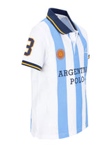 Weiße und hellblaue gestreifte poloshirt argentina polopique el polista mit marinekragen goldener saum und sonnenstickerei