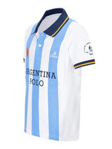 Hellblauweiß gestreiftes Poloshirt mit navy Kragen und Ärmelabschluss, Argentina Polopique EL POLISTA Modell