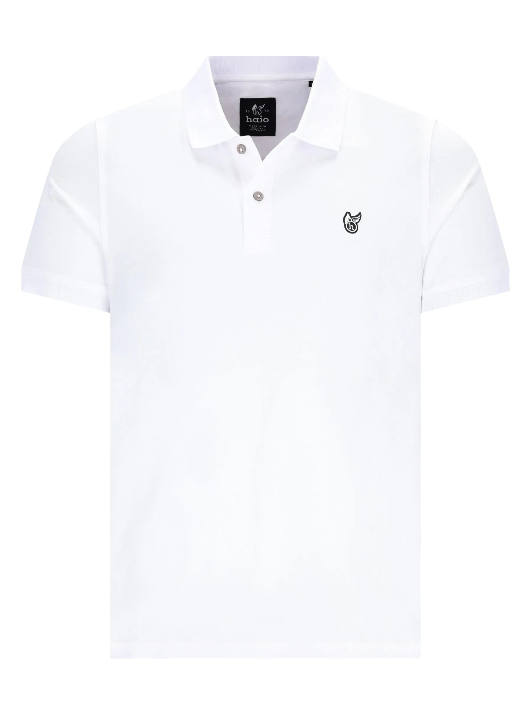 Weißes basic piqué-poloshirt mit dezentem sticklogo auf der brust und markenetikett im kragen