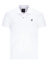 Weißes basic piqué-poloshirt mit dezentem sticklogo auf der brust und markenetikett im kragen
