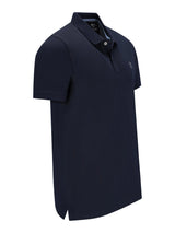 Basic piqué-poloshirt dunkelblau kurzärmlig mit dezitem logo und passendem kragen aus piqué-material