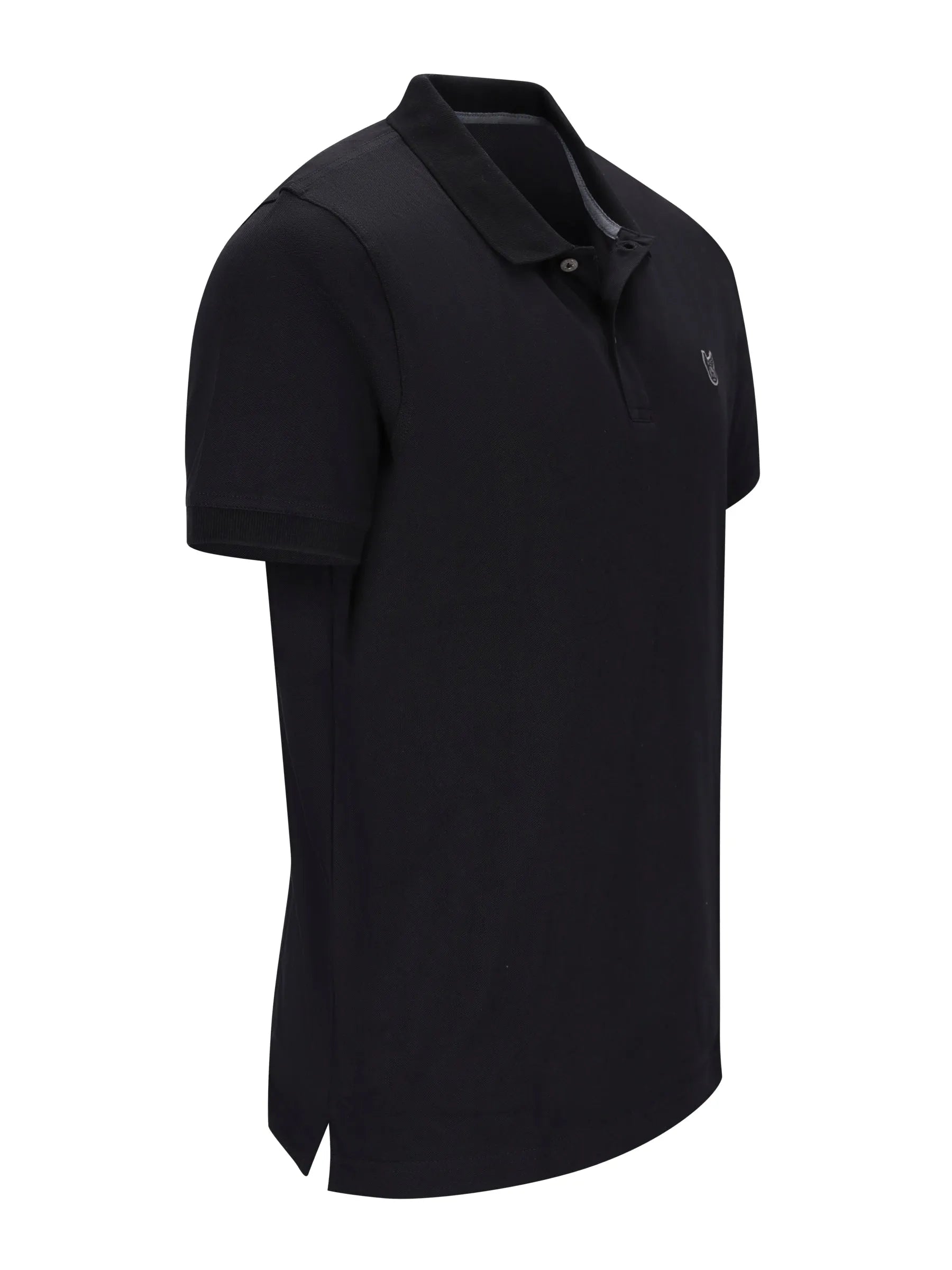 Schwarzes basic piqué-poloshirt mit kurzem arm, dezentem logo und kontrastierendem innenkragen