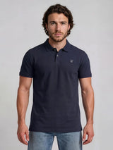 Navyblaues kurzärmeliges basic piqué-poloshirt mit kleinem, gesticktem logo auf der linken brust aus baumwolle