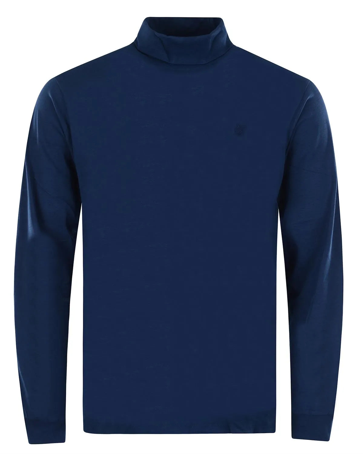 Marineblauer Pullover mit Rollkragen und langen Ärmeln.