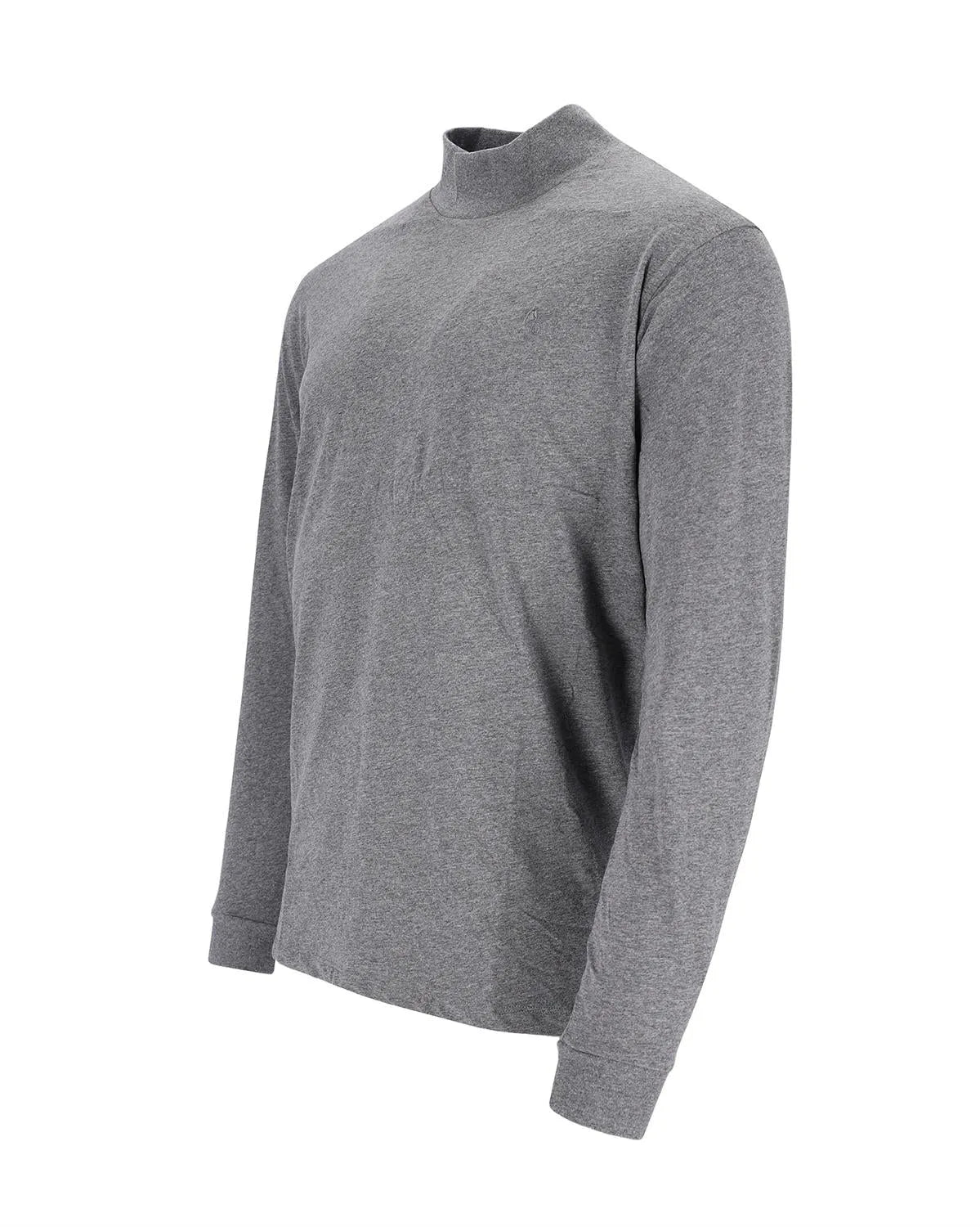 Graues langärmeliges Hemd mit Rollkragenpullover.