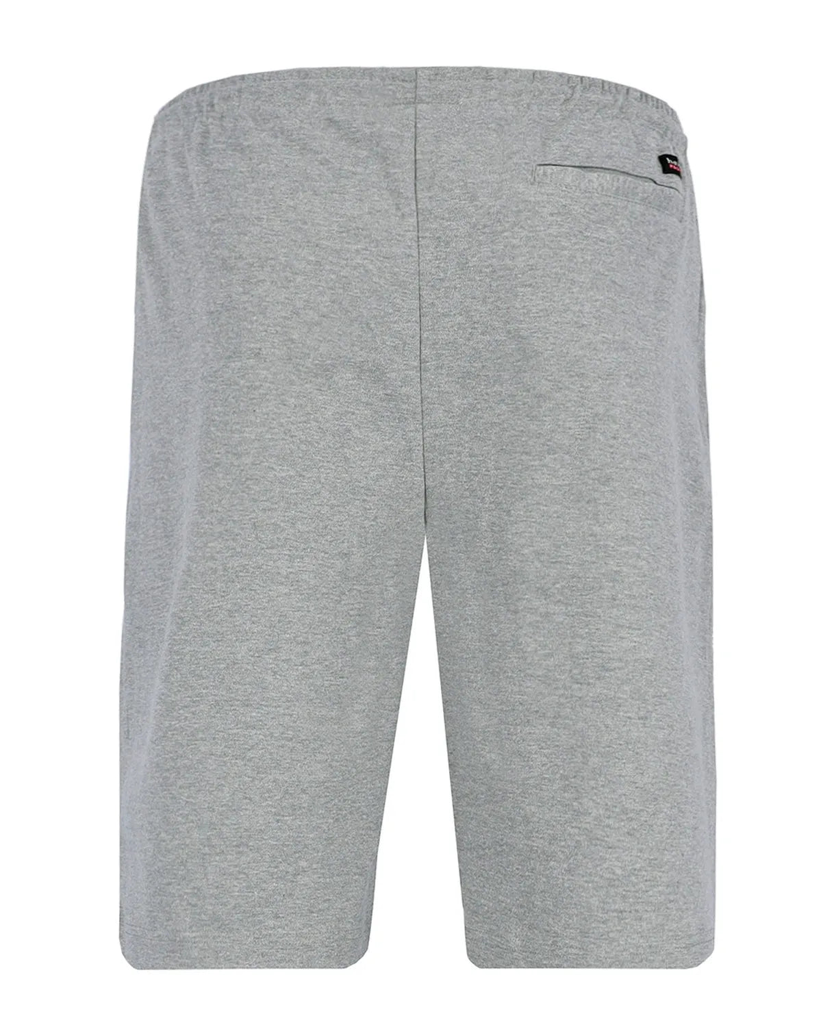 Heidegraue Sportshorts mit schwarzem Kordelzug und Taschendetail.