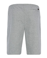 Heidegraue Sportshorts mit schwarzem Kordelzug und Taschendetail.