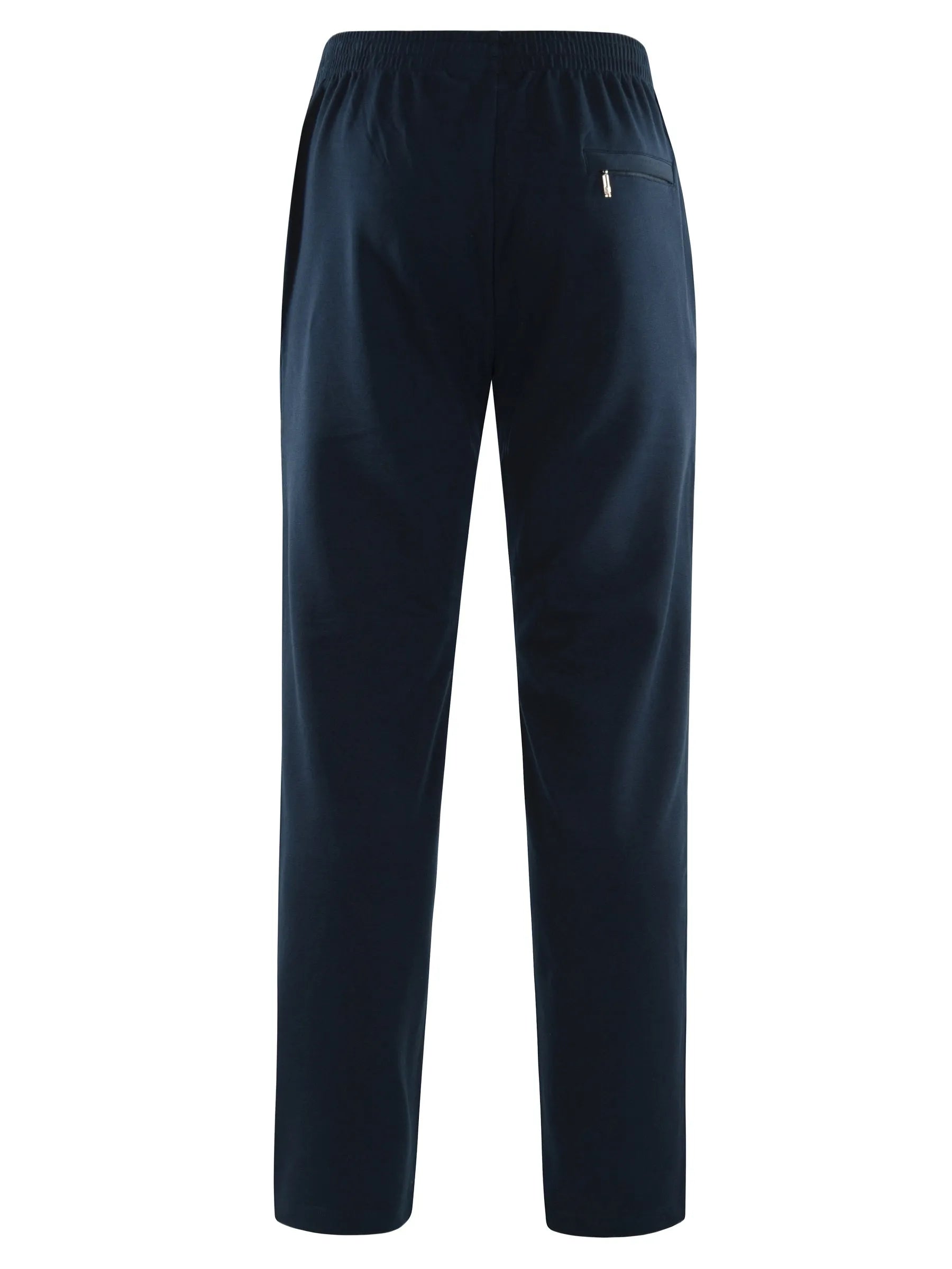 Basic sweathose stay fresh in dunkelmarineblau mit elastischem bund und kleiner reißverschlusstasche hinten rechts