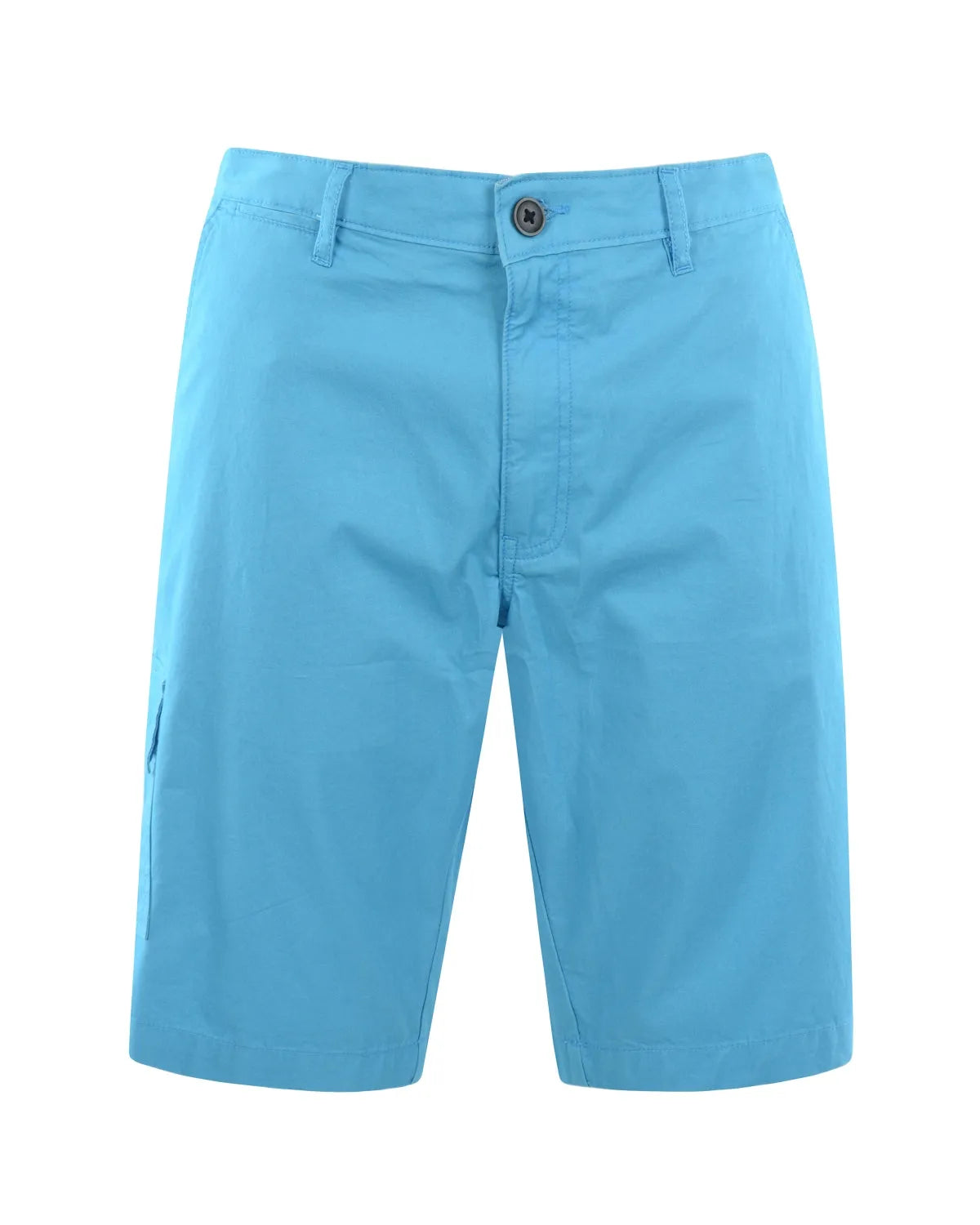 Blaue Baumwollshorts mit Knopfverschluss und Taschen.