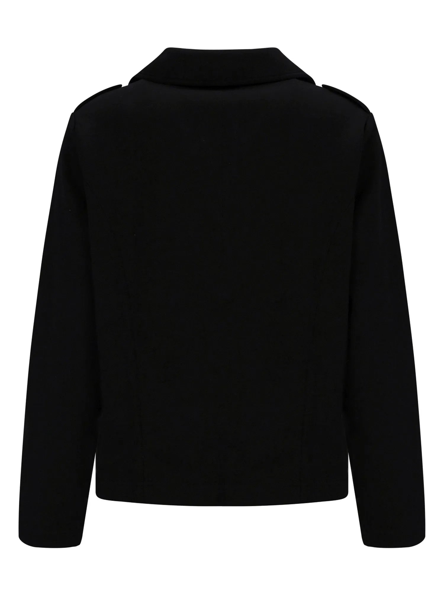 Schwarzer Rollkragenpullover mit Reißverschlussdetails an den Schultern.