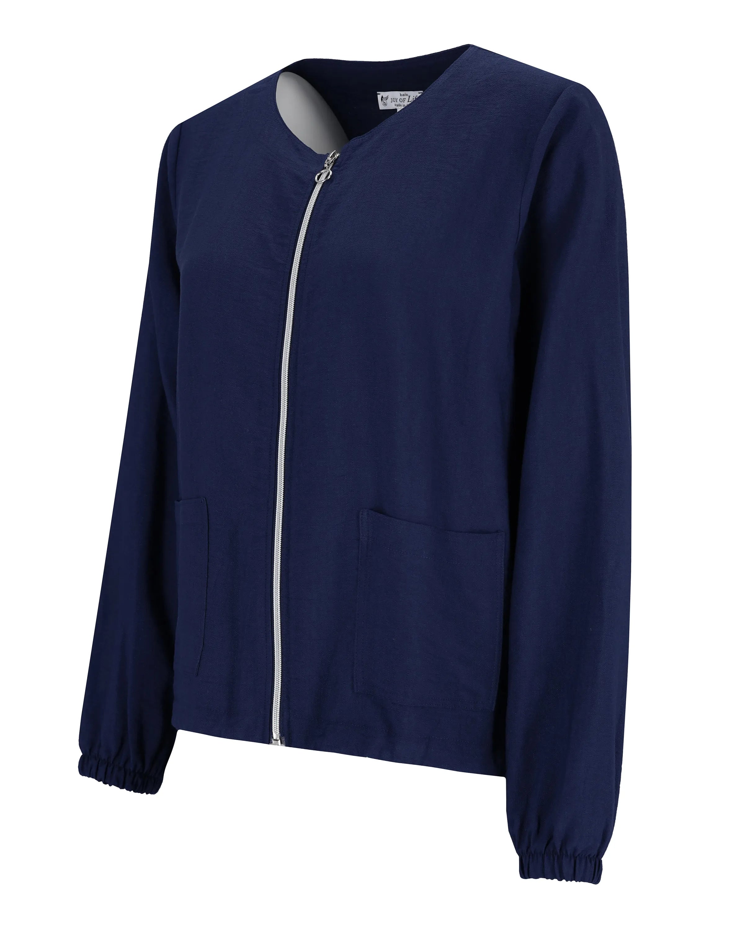 Marineblaue Jacke mit Reißverschluss, elastischen Bündchen und lockerer Passform.