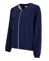 Marineblaue Jacke mit Reißverschluss, elastischen Bündchen und lockerer Passform.