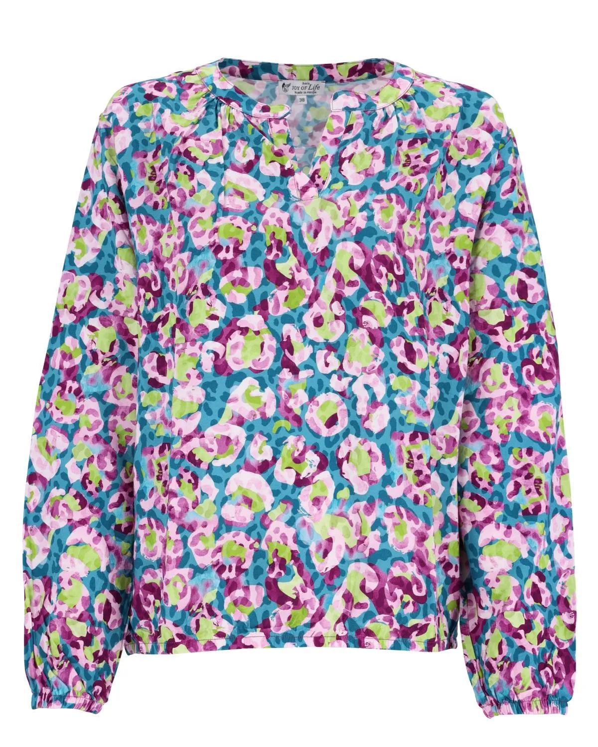 Mehrfarbige Bluse mit Blumendruck, V-Ausschnitt und langen Ärmeln.