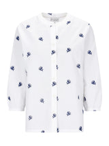 Weiße Bluse mit marineblauen Distelstickereien, Produkt Bluse mit Stickerei