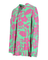Grüner und rosa geblümter Cardigan-Pullover mit lockerer Passform.