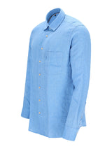 Hellblaues chambray-hemd aus leinen mit under button-down-kragen und brusttasche von hajo mode