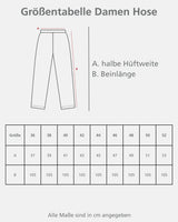 Eine Größentabelle für Damenhosen.