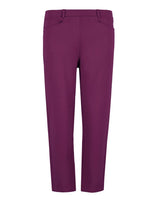 Lila Stretch-Hose mit hoher Taille und Knopfleiste.