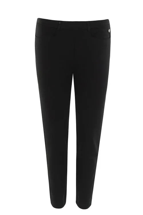 Damen 7/8 interlock stretchhose in schwarz mit tailliertem schnitt und dezenten nahtdetails