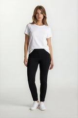 Schwarze hochbundige Slim-Fit 7/8 Stretchhose für Damen Rückseite