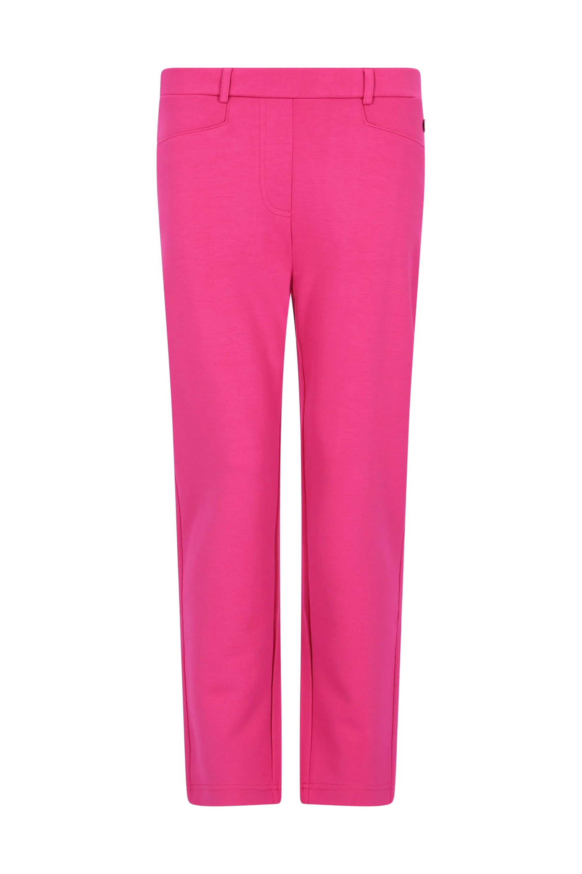 Damen 7/8 interlock stretchhose in knallpink mit geradem schnitt, tailliert und vorne mit taschen