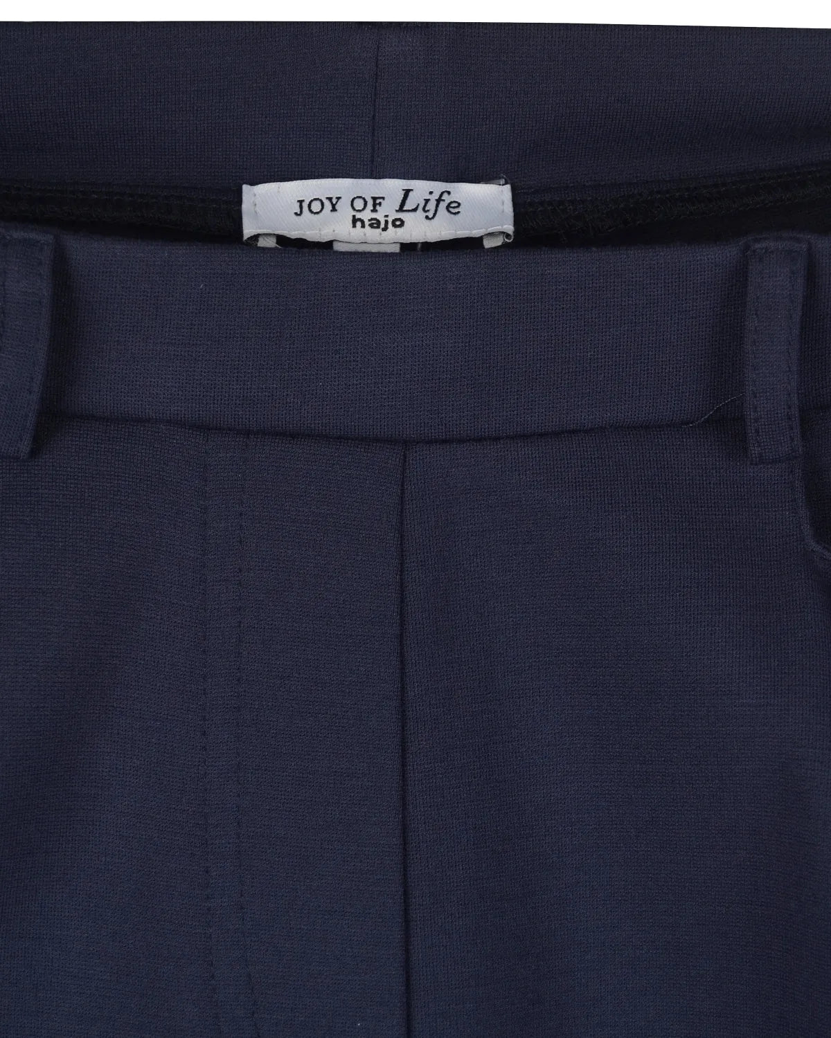 Damen 7/8 interlock stretchhose in navyblau mit joy of life markenlabel am bund
