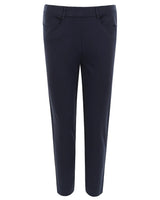 Damen 7/8 interlock stretchhose in marineblau mit geradem schnitt und dezenten vordertaschen