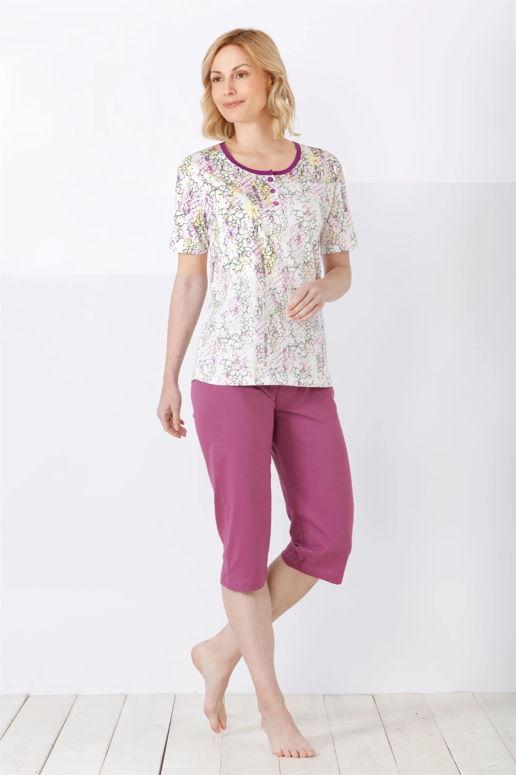 Damen Capri-Schlafanzug Pemium Cotton - 46235-994-36/38 - Hajo Mode