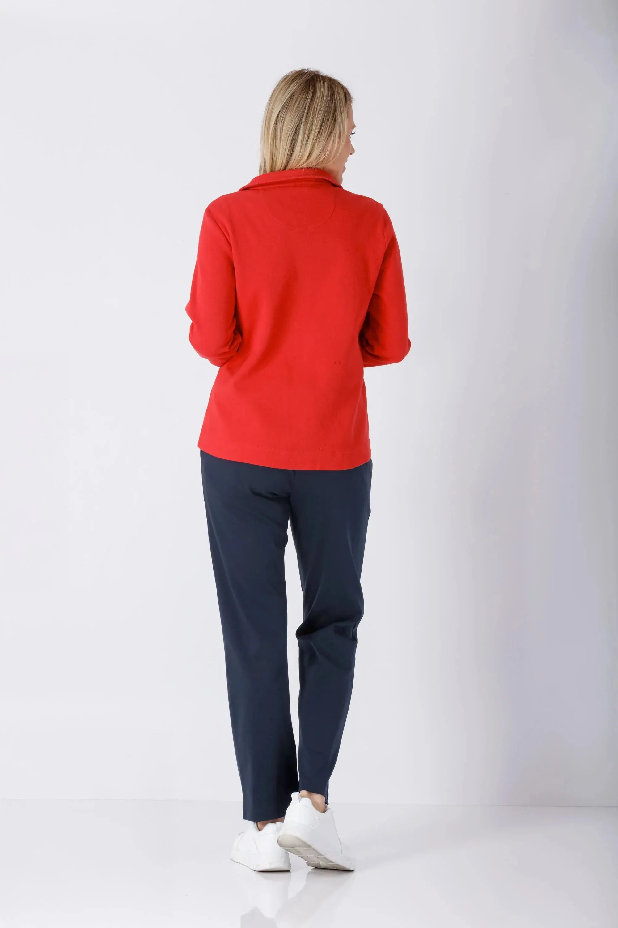 Roter Langarm-Bluse Klima Komfort Piqué Damen Freizeitanzug, klassisch