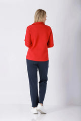 Roter Langarm-Bluse Klima Komfort Piqué Damen Freizeitanzug, klassisch