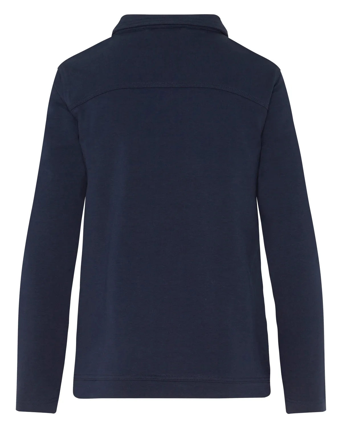 Marineblaues Poloshirt mit Kragen und langen Ärmeln.