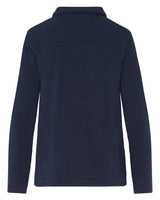 Marineblaues Poloshirt mit Kragen und langen Ärmeln.