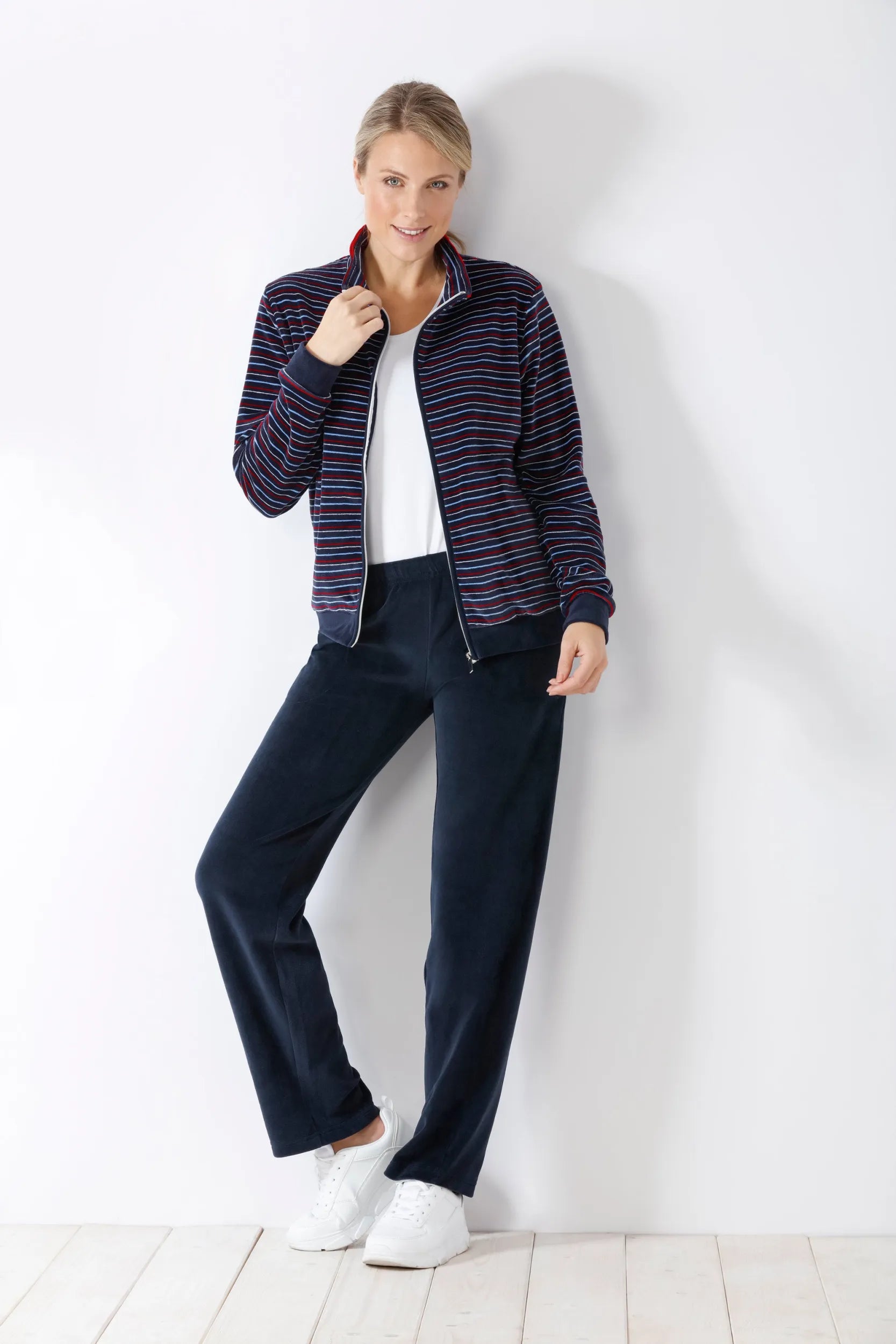 Marineblaue Samt-Trackpants Damen Homewear Hausanzug Nicki, entspannte Passform