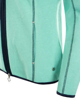 Mintgrüne Netzjacke mit schwarzem Reißverschluss und Zierleiste.