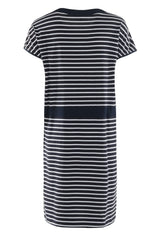 Gestreiftes T-Shirt-Kleid in Schwarz und Weiß, aus Baumwolle.