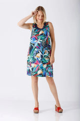 Damen La Vie en Rose Kleid: tropisches Blumenmuster, navy Basis