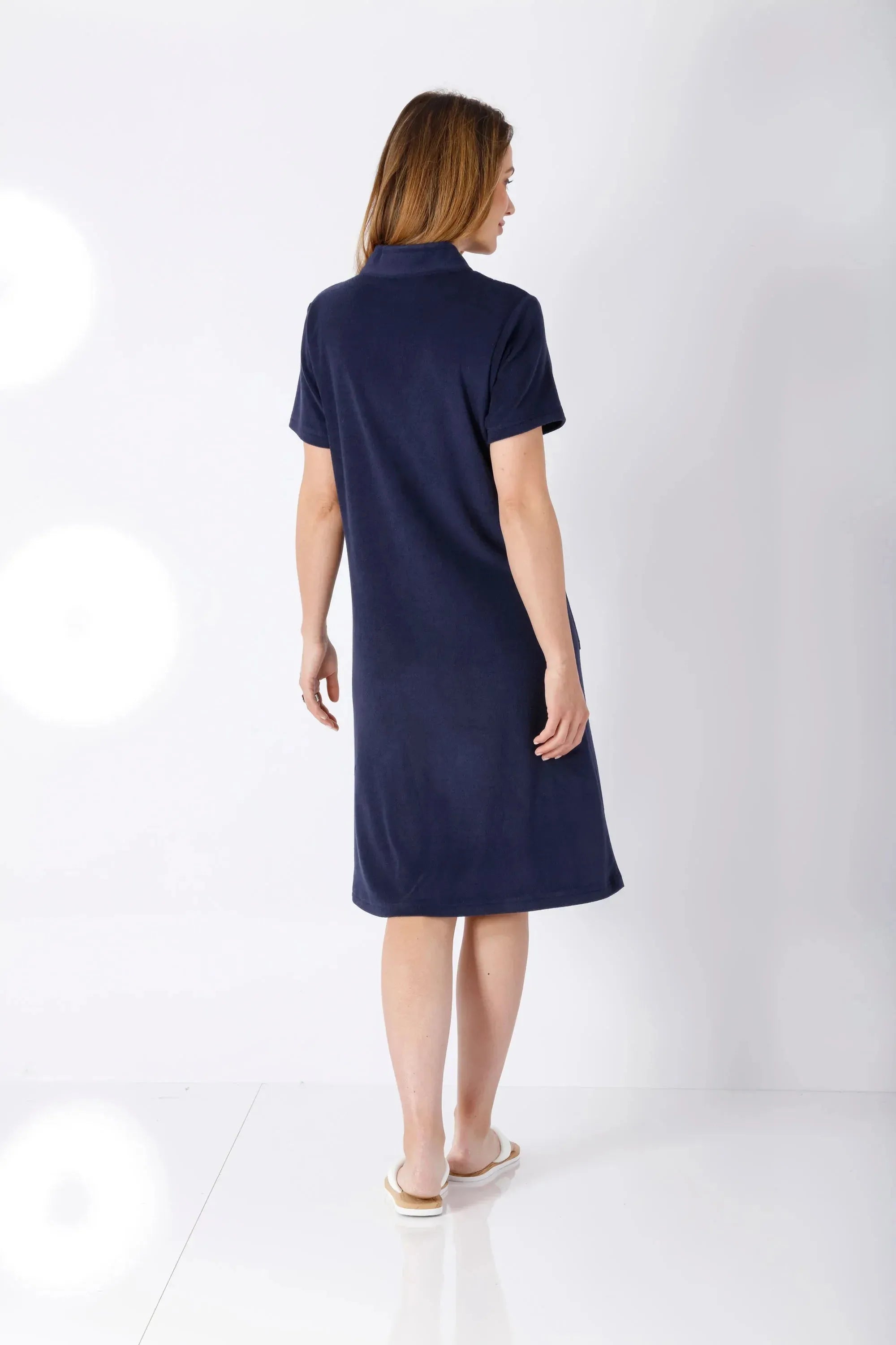 Damen La Vie en Rose Frottee navyblaues Kurzarm-Polokleid mit Kragen