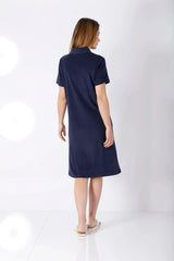 Damen La Vie en Rose Frottee navyblaues Kurzarm-Polokleid mit Kragen