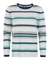 Damen pullover feinstrick mit langarm und streifenlook in weiß, marineblau und mintgrün, rundhalsausschnitt