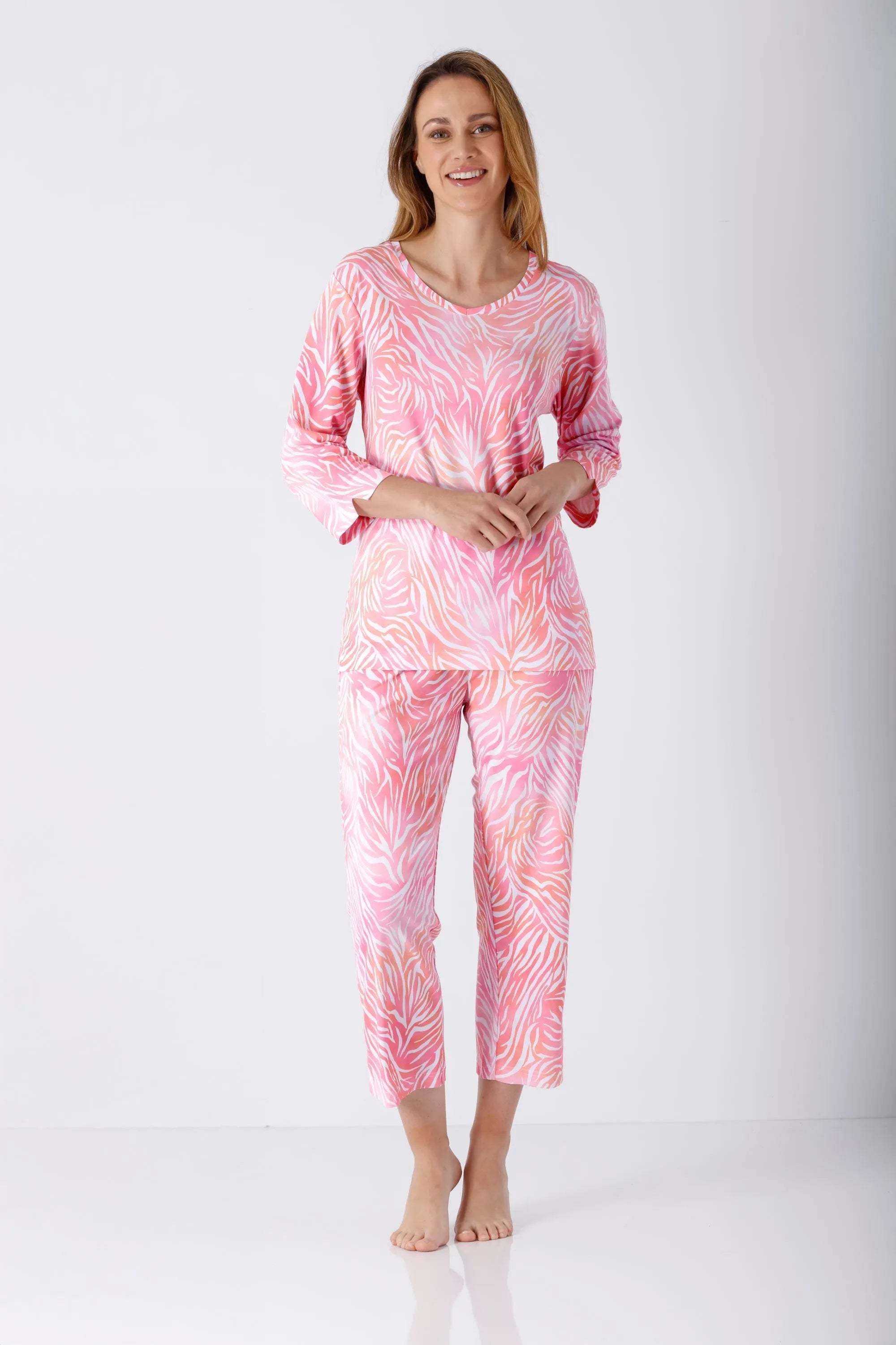 Rosa Zebraprint-Schlafanzug Damen 7/8 Klima-Soft®