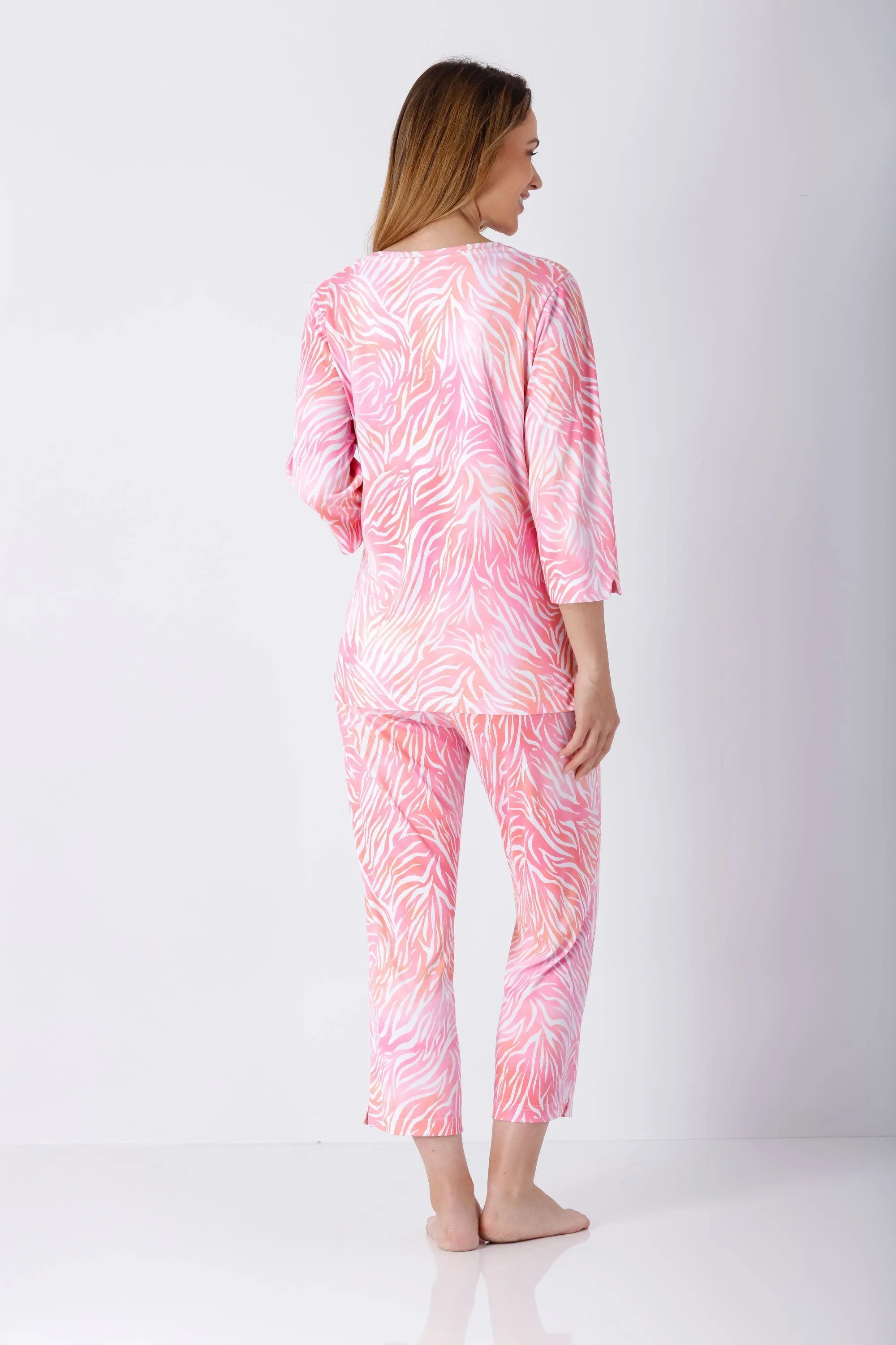 Rosa Zebrafell Damen-Schlafanzug 7/8 Klima-Soft mit 3/4-Ärmeln