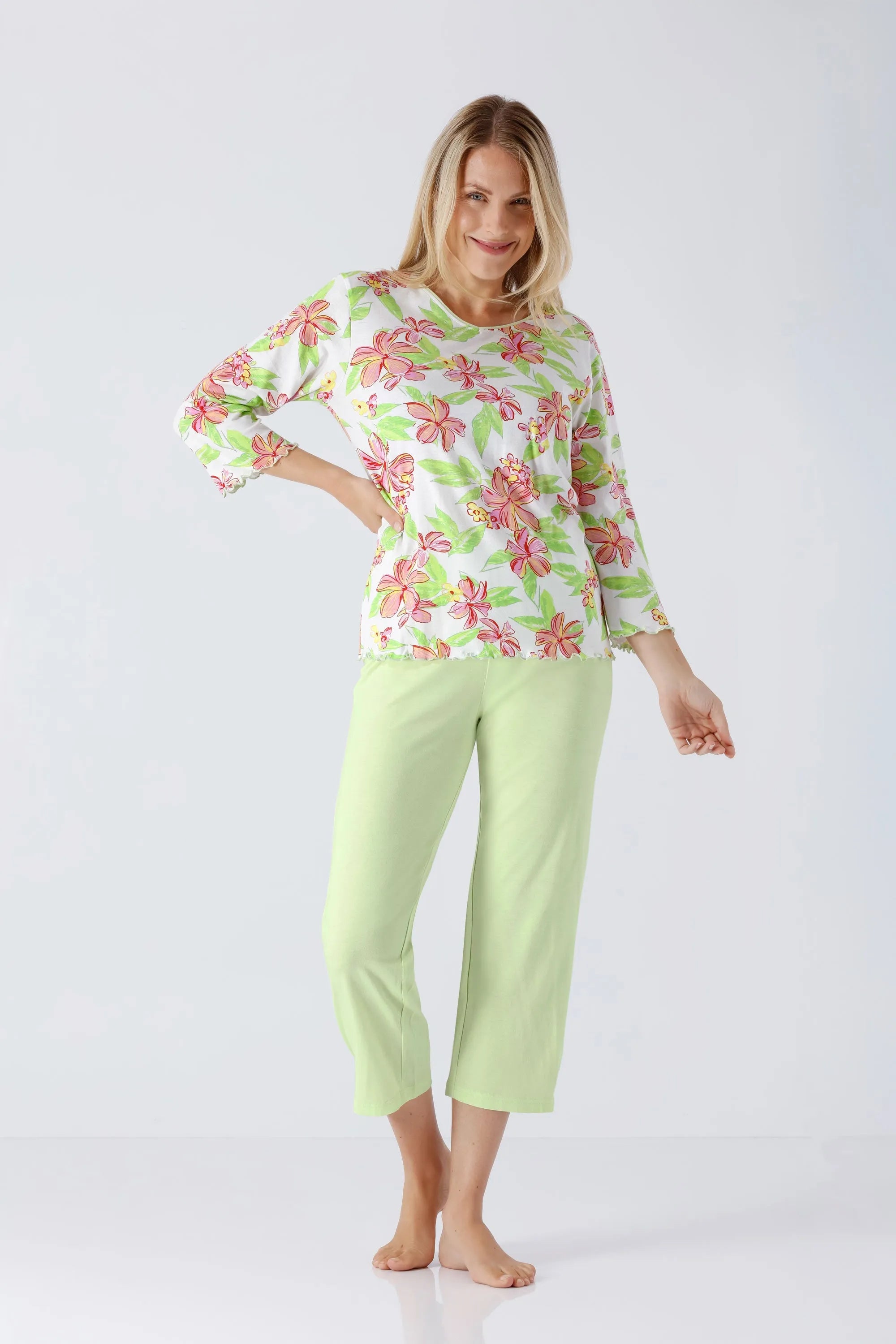 Damen Schlafanzug 7/8 Premium Cotton/TENCEL™ Modal mit floralen Mustern