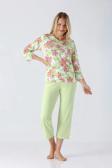 Damen Schlafanzug 7/8 Premium Cotton/TENCEL™ Modal mit floralen Mustern