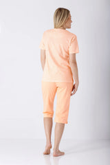 Damen Schlafanzug Capri Premium Cotton: weicher pfirsichfarbener Top mit Struktur